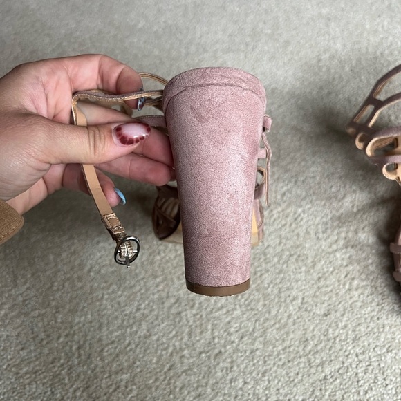 Express Mauve Pink Suede Strappy High Heels - Picture 6 of 15